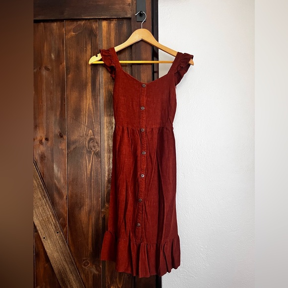 Monteau Rusty Orange Button Down Midi Dress 🤎 - Picture 1 of 4